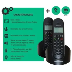 Téléphone duo avec répondeur EDENWOOD TRD 1 Noir