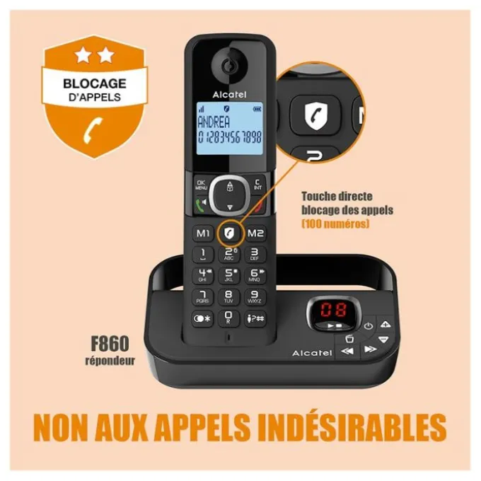 Téléphone solo avec répondeur ALCATEL F860 Voice noir