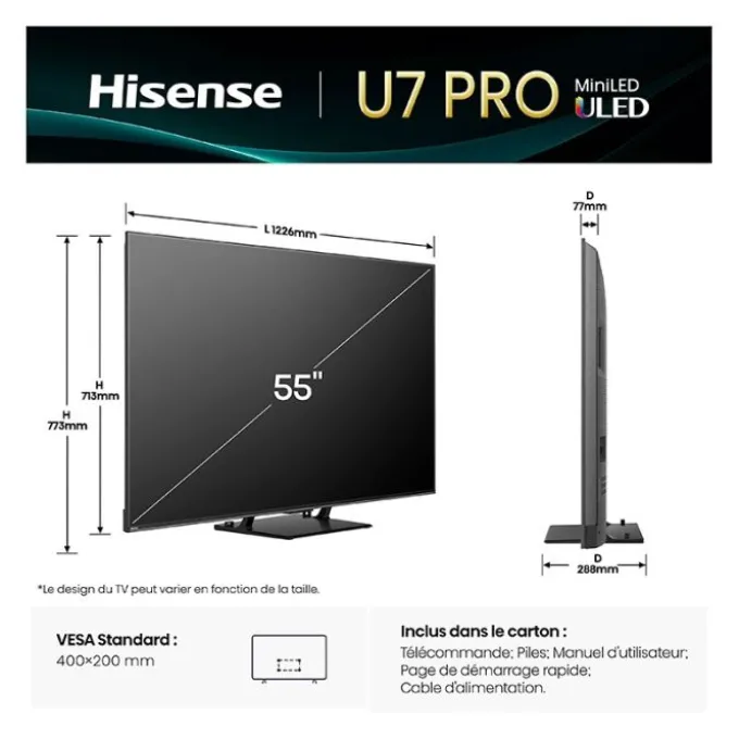 TV MINILED 55" HISENSE 55U7Q PRO 165Hz