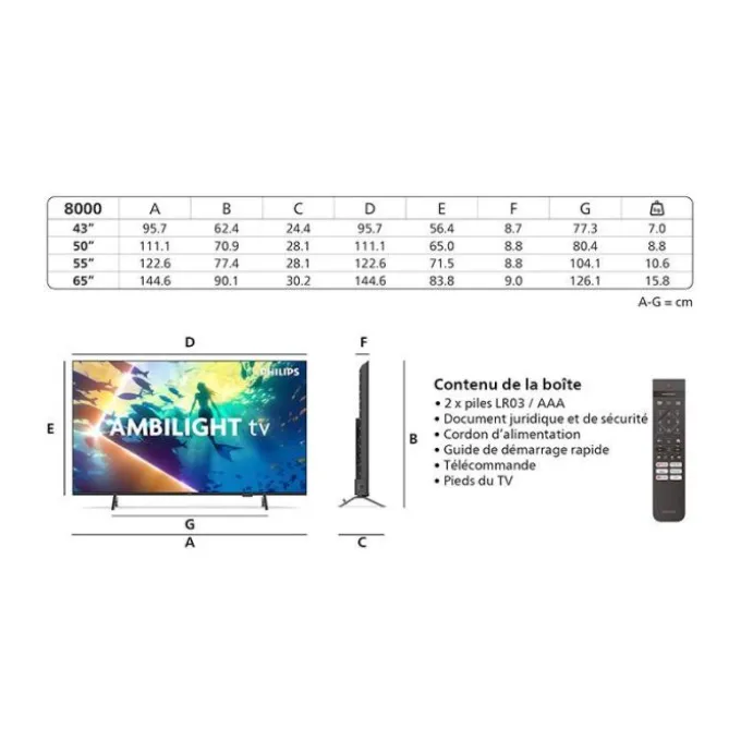 TV UHD 4K 43" PHILIPS 43PUS8000 Ambilight