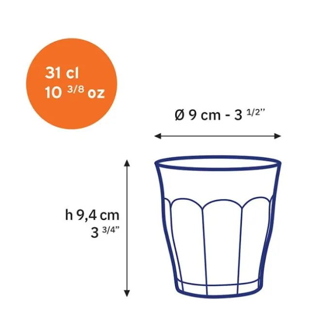 6 verres DURALEX Picardie vermeil 31cl